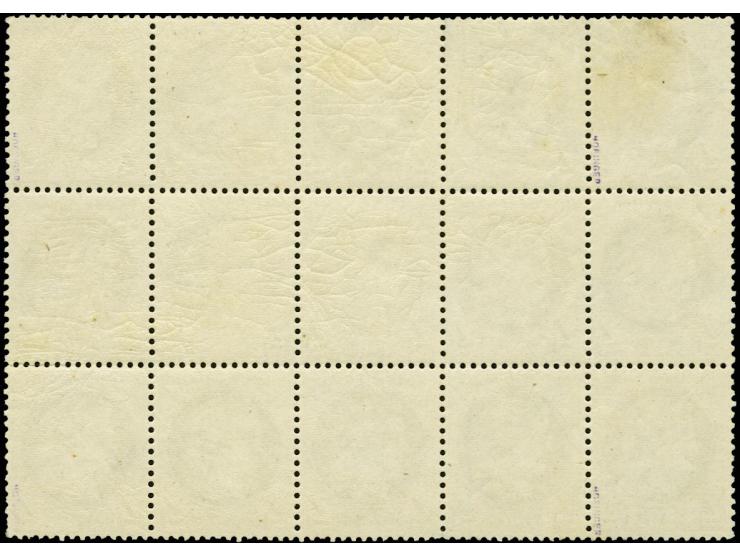 1871, Ceres 4 c. gray, horizontal block of 15, unused o.g., most stamps unmounted mint, few short perfs and perforation sligh