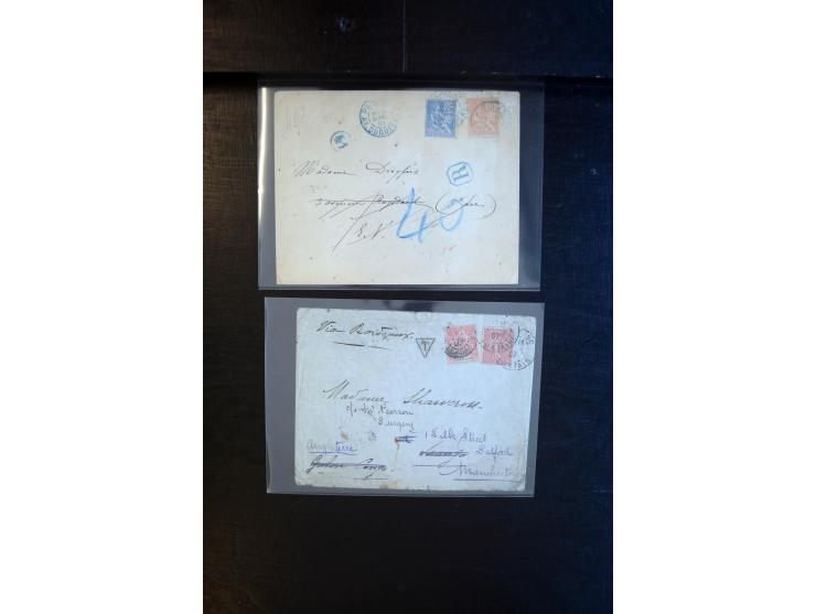 1850/1910, etwa 70 Briefe und Karten, praktisch nur bessere Belege, dabei u.a. Wertbrief mit reiner Bordeaux-Frankatur, Misch