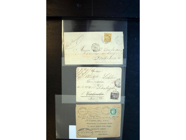 1850/1910, etwa 70 Briefe und Karten, praktisch nur bessere Belege, dabei u.a. Wertbrief mit reiner Bordeaux-Frankatur, Misch