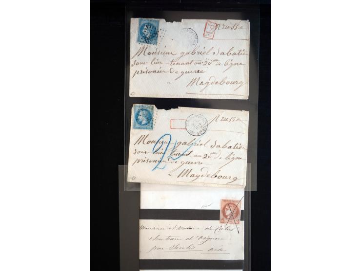 1850/1940 (ca.), etwa 190 Briefe und Karten, meist vor 1900 mit viel interessantem Material, u.a. 3-Farben-Frankatur Bordeaux