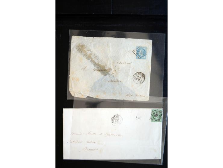 1850/1940 (ca.), etwa 190 Briefe und Karten, meist vor 1900 mit viel interessantem Material, u.a. 3-Farben-Frankatur Bordeaux