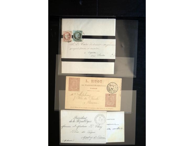 1850/1940 (ca.), etwa 190 Briefe und Karten, meist vor 1900 mit viel interessantem Material, u.a. 3-Farben-Frankatur Bordeaux