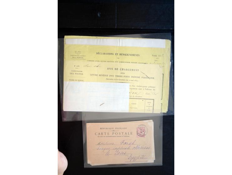 1850/1940 (ca.), etwa 190 Briefe und Karten, meist vor 1900 mit viel interessantem Material, u.a. 3-Farben-Frankatur Bordeaux