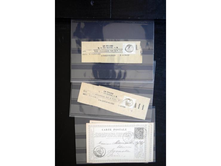 1850/1940 (ca.), etwa 190 Briefe und Karten, meist vor 1900 mit viel interessantem Material, u.a. 3-Farben-Frankatur Bordeaux