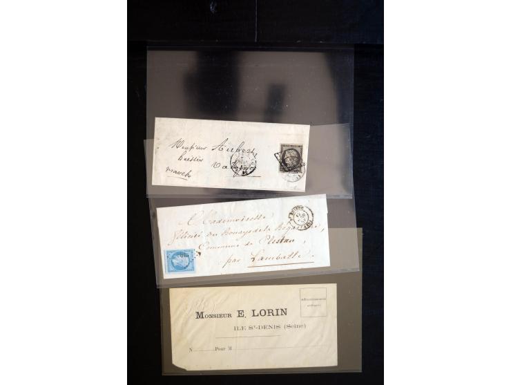 1850/1940 (ca.), etwa 190 Briefe und Karten, meist vor 1900 mit viel interessantem Material, u.a. 3-Farben-Frankatur Bordeaux