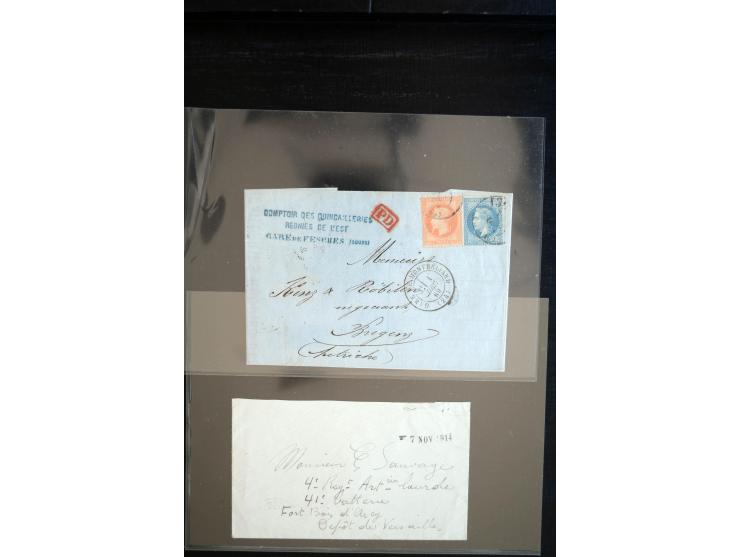 1850/1940 (ca.), etwa 190 Briefe und Karten, meist vor 1900 mit viel interessantem Material, u.a. 3-Farben-Frankatur Bordeaux