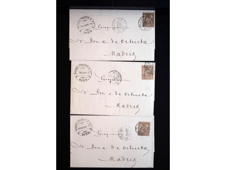 1850/1940 (ca.), etwa 190 Briefe und Karten, meist vor 1900 mit viel interessantem Material, u.a. 3-Farben-Frankatur Bordeaux