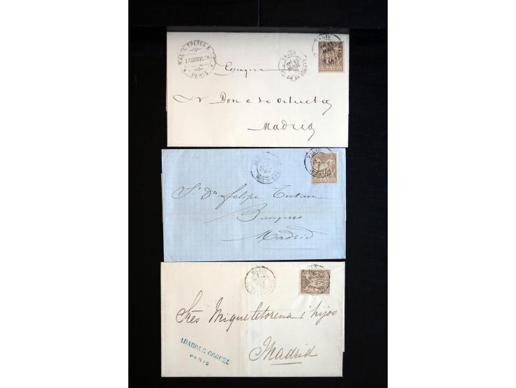 1850/1940 (ca.), etwa 190 Briefe und Karten, meist vor 1900 mit viel interessantem Material, u.a. 3-Farben-Frankatur Bordeaux