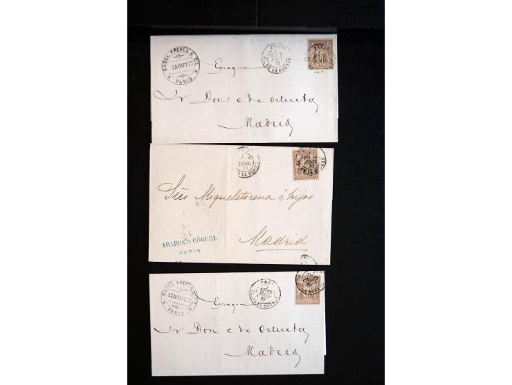 1850/1940 (ca.), etwa 190 Briefe und Karten, meist vor 1900 mit viel interessantem Material, u.a. 3-Farben-Frankatur Bordeaux