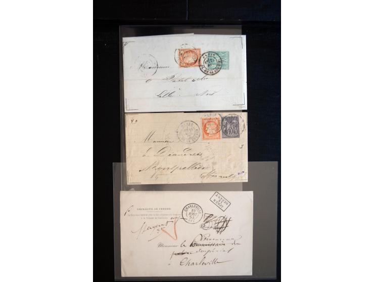1850/1940 (ca.), etwa 190 Briefe und Karten, meist vor 1900 mit viel interessantem Material, u.a. 3-Farben-Frankatur Bordeaux