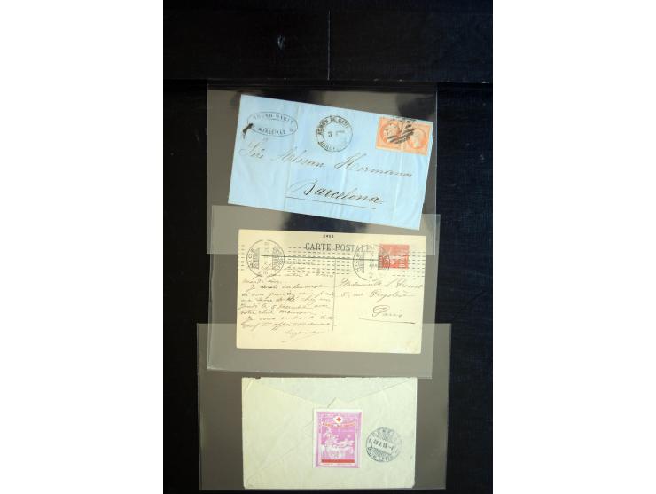 1850/1940 (ca.), etwa 190 Briefe und Karten, meist vor 1900 mit viel interessantem Material, u.a. 3-Farben-Frankatur Bordeaux