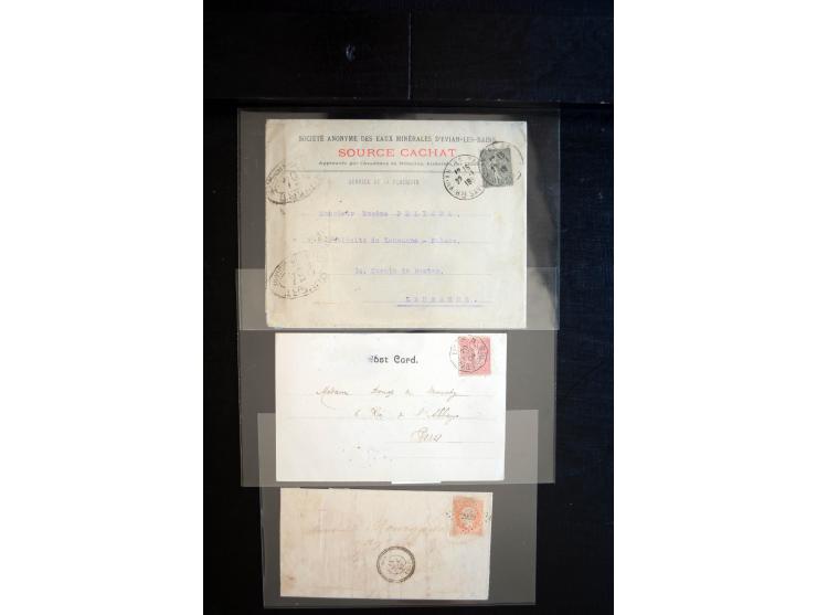 1850/1940 (ca.), etwa 190 Briefe und Karten, meist vor 1900 mit viel interessantem Material, u.a. 3-Farben-Frankatur Bordeaux