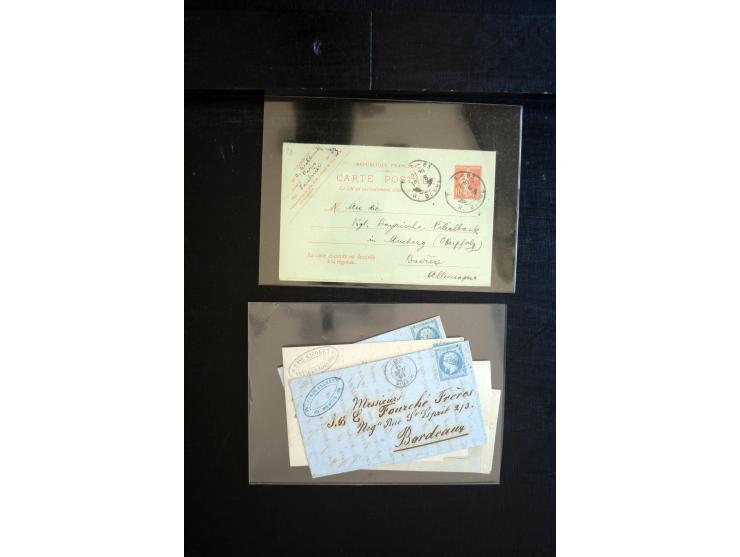 1850/1940 (ca.), etwa 190 Briefe und Karten, meist vor 1900 mit viel interessantem Material, u.a. 3-Farben-Frankatur Bordeaux