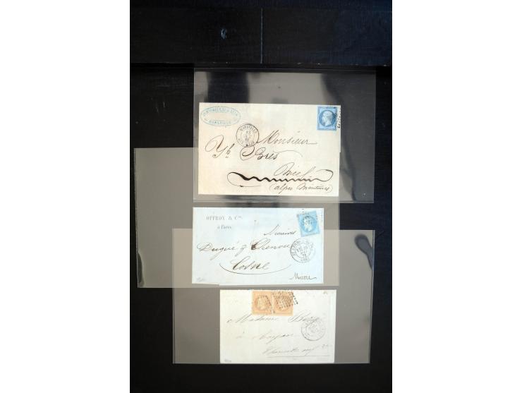 1850/1940 (ca.), etwa 190 Briefe und Karten, meist vor 1900 mit viel interessantem Material, u.a. 3-Farben-Frankatur Bordeaux