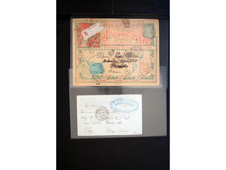 1850/1940 (ca.), etwa 190 Briefe und Karten, meist vor 1900 mit viel interessantem Material, u.a. 3-Farben-Frankatur Bordeaux