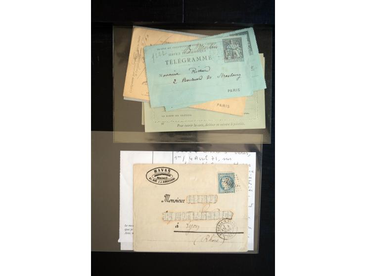 1850/1940 (ca.), etwa 190 Briefe und Karten, meist vor 1900 mit viel interessantem Material, u.a. 3-Farben-Frankatur Bordeaux