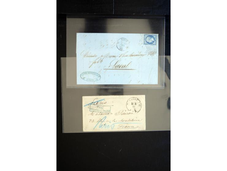 1850/1940 (ca.), etwa 190 Briefe und Karten, meist vor 1900 mit viel interessantem Material, u.a. 3-Farben-Frankatur Bordeaux