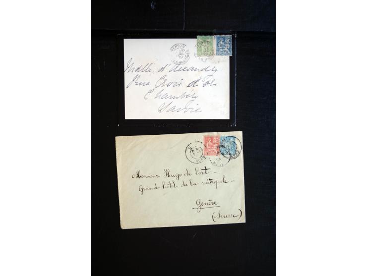 1850/1940 (ca.), etwa 190 Briefe und Karten, meist vor 1900 mit viel interessantem Material, u.a. 3-Farben-Frankatur Bordeaux
