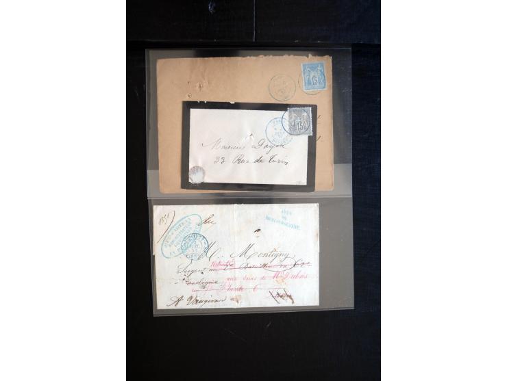 1850/1940 (ca.), etwa 190 Briefe und Karten, meist vor 1900 mit viel interessantem Material, u.a. 3-Farben-Frankatur Bordeaux