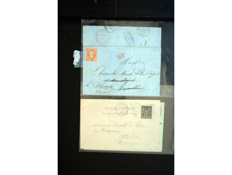 1850/1940 (ca.), etwa 190 Briefe und Karten, meist vor 1900 mit viel interessantem Material, u.a. 3-Farben-Frankatur Bordeaux