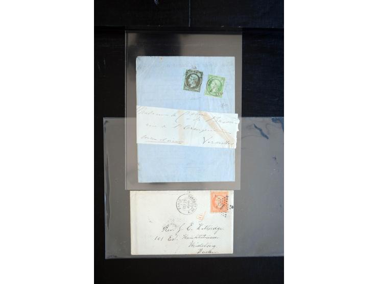 1850/1940 (ca.), etwa 190 Briefe und Karten, meist vor 1900 mit viel interessantem Material, u.a. 3-Farben-Frankatur Bordeaux