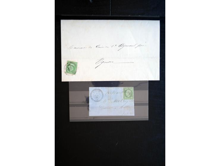 1850/1940 (ca.), etwa 190 Briefe und Karten, meist vor 1900 mit viel interessantem Material, u.a. 3-Farben-Frankatur Bordeaux