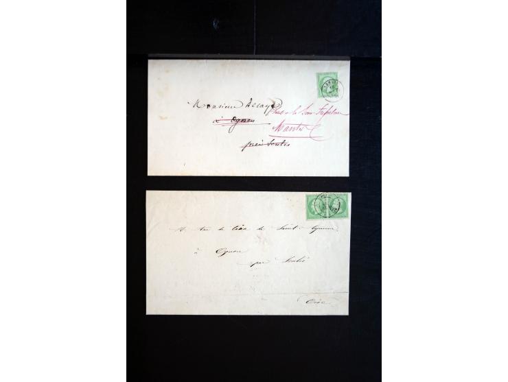 1850/1940 (ca.), etwa 190 Briefe und Karten, meist vor 1900 mit viel interessantem Material, u.a. 3-Farben-Frankatur Bordeaux