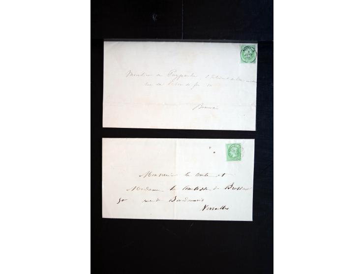 1850/1940 (ca.), etwa 190 Briefe und Karten, meist vor 1900 mit viel interessantem Material, u.a. 3-Farben-Frankatur Bordeaux