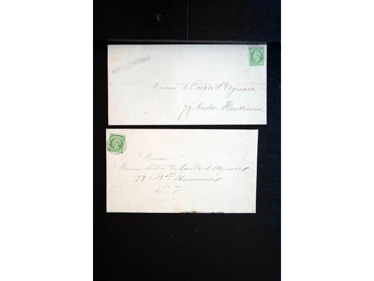 1850/1940 (ca.), etwa 190 Briefe und Karten, meist vor 1900 mit viel interessantem Material, u.a. 3-Farben-Frankatur Bordeaux