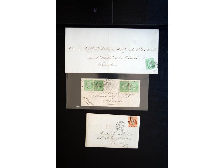1850/1940 (ca.), etwa 190 Briefe und Karten, meist vor 1900 mit viel interessantem Material, u.a. 3-Farben-Frankatur Bordeaux