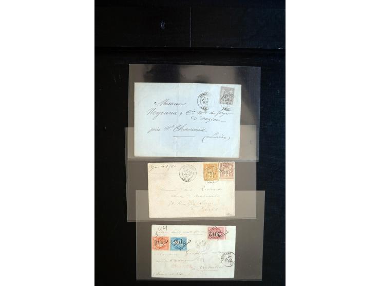 1850/1940 (ca.), etwa 190 Briefe und Karten, meist vor 1900 mit viel interessantem Material, u.a. 3-Farben-Frankatur Bordeaux