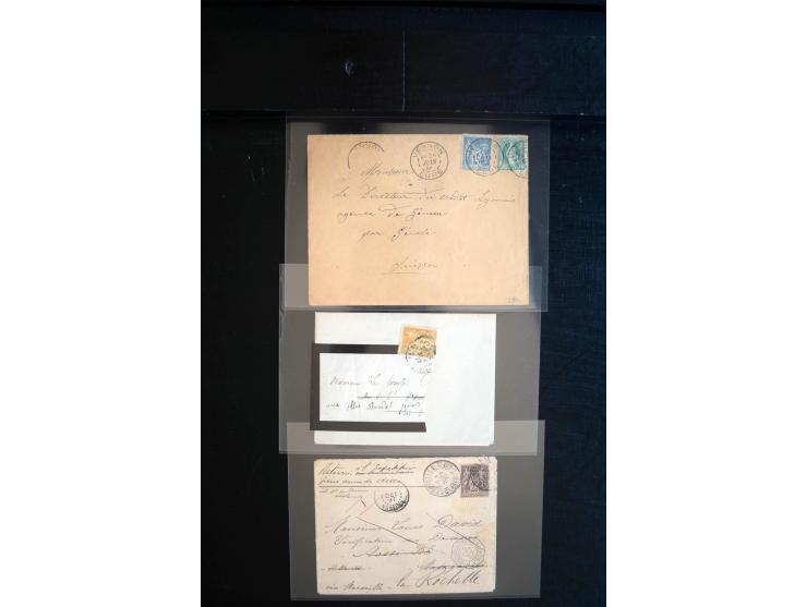 1850/1940 (ca.), etwa 190 Briefe und Karten, meist vor 1900 mit viel interessantem Material, u.a. 3-Farben-Frankatur Bordeaux