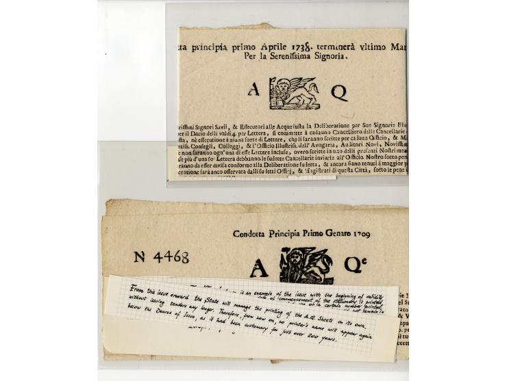 1609/1806, "TAGLI DELLI SOLDI 4 PER LETTERA" Sammlung von 24 Briefbögen, ungebraucht und gebraucht, davon 12 Stück vor 1700, 