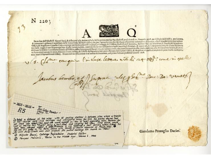 1609/1806, "TAGLI DELLI SOLDI 4 PER LETTERA" Sammlung von 24 Briefbögen, ungebraucht und gebraucht, davon 12 Stück vor 1700, 