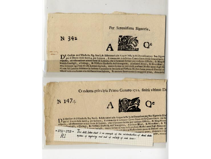 1609/1806, "TAGLI DELLI SOLDI 4 PER LETTERA" Sammlung von 24 Briefbögen, ungebraucht und gebraucht, davon 12 Stück vor 1700, 