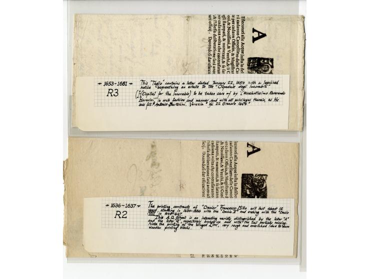 1609/1806, "TAGLI DELLI SOLDI 4 PER LETTERA" Sammlung von 24 Briefbögen, ungebraucht und gebraucht, davon 12 Stück vor 1700, 