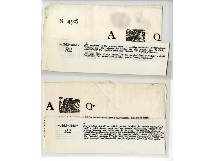 1609/1806, "TAGLI DELLI SOLDI 4 PER LETTERA" Sammlung von 24 Briefbögen, ungebraucht und gebraucht, davon 12 Stück vor 1700, 