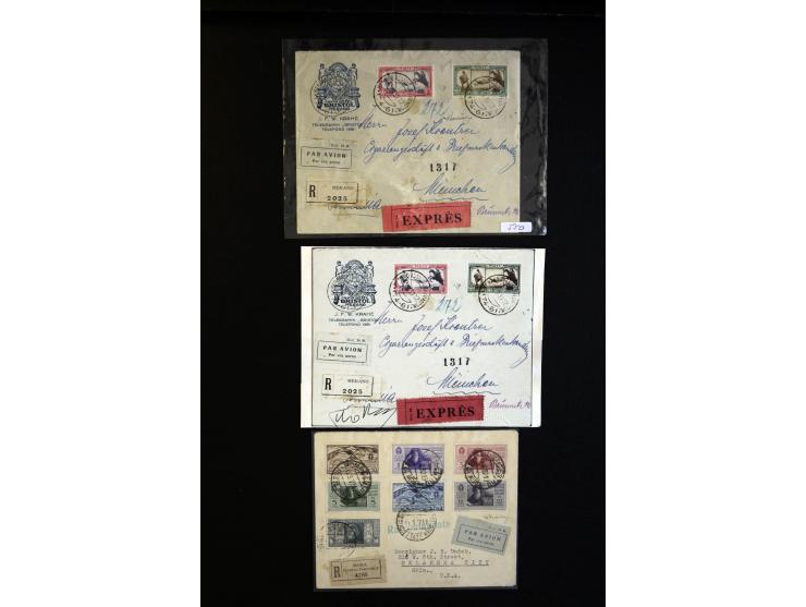 1923/35, Partie mit 6 Satzbriefen und ein B.L.P.-Kartenbrief mit Blanko-Stempel, meist R- bzw. Luftpostbrief mit u.a. 249-252