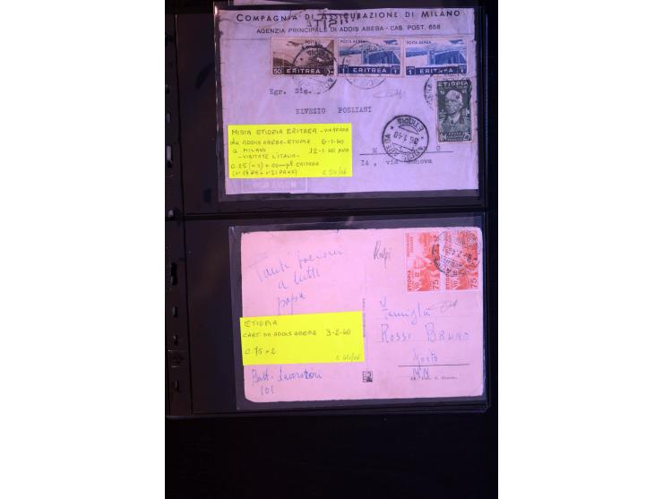 1919/67, Sammlung Briefe und Karten, viel Äthiopien und Eritrea, dabei Mischfrankaturen mit beiden Ländern, Feldpoststempel, 