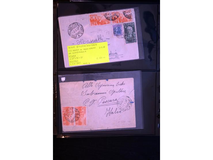 1919/67, Sammlung Briefe und Karten, viel Äthiopien und Eritrea, dabei Mischfrankaturen mit beiden Ländern, Feldpoststempel, 