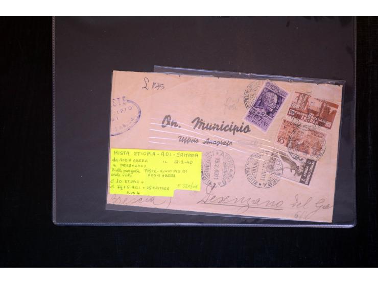 1919/67, Sammlung Briefe und Karten, viel Äthiopien und Eritrea, dabei Mischfrankaturen mit beiden Ländern, Feldpoststempel, 