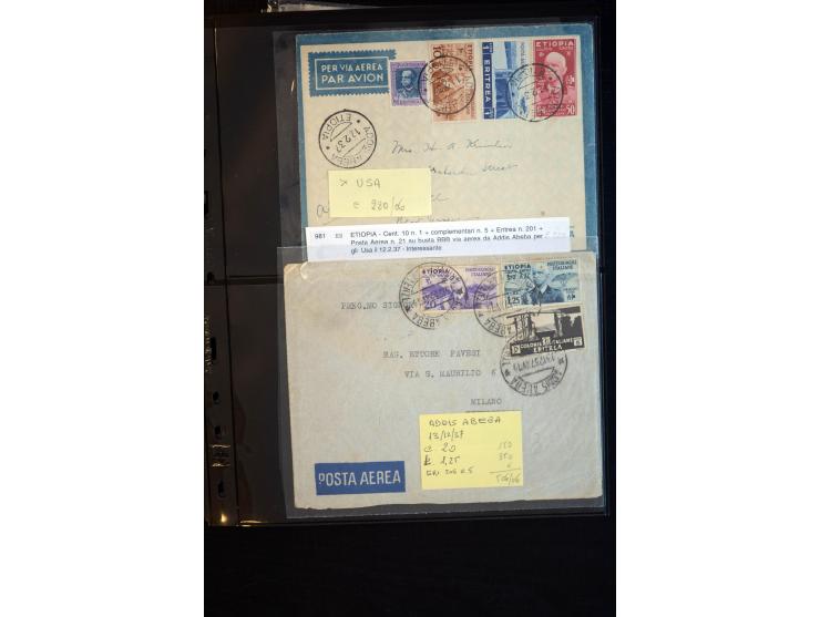 1919/67, Sammlung Briefe und Karten, viel Äthiopien und Eritrea, dabei Mischfrankaturen mit beiden Ländern, Feldpoststempel, 