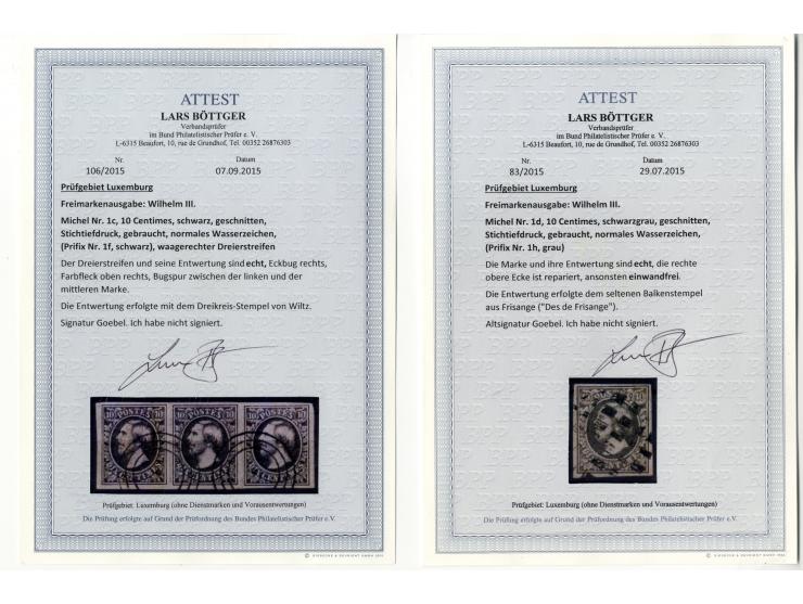 1852, 1. Ausgabe, kleine Spezialsammlung, dabei beide Werte ungebraucht (Nr. 2 mit Originalgummi), diverse Stempeltypen, Einh
