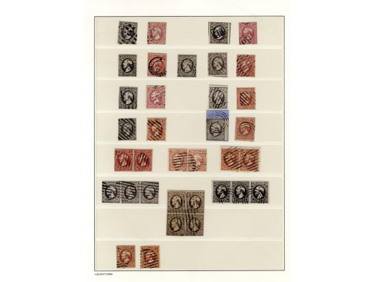 1852, 1. Ausgabe, kleine Spezialsammlung, dabei beide Werte ungebraucht (Nr. 2 mit Originalgummi), diverse Stempeltypen, Einh