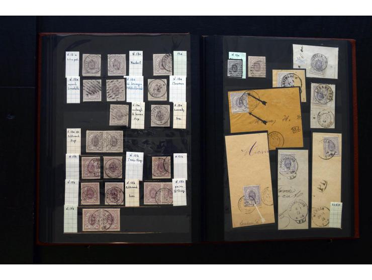 1859/80, gestempelte Partie in 2 Steckbüchern, dabei stumme und farbige Stempel, einige Paare, etc.