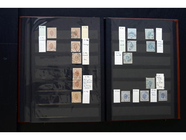 1859/80, gestempelte Partie in 2 Steckbüchern, dabei stumme und farbige Stempel, einige Paare, etc.