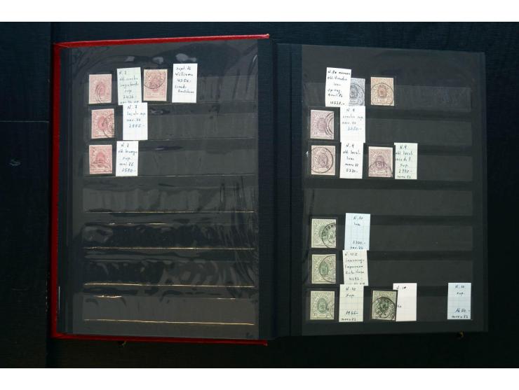 1859/80, gestempelte Partie in 2 Steckbüchern, dabei stumme und farbige Stempel, einige Paare, etc.