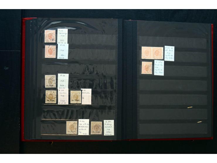 1859/80, gestempelte Partie in 2 Steckbüchern, dabei stumme und farbige Stempel, einige Paare, etc.