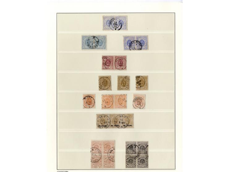 1865/74, Wappen durchstochen, gestempelte kleine Sammlung mit einigen Einheiten bis 4er-Block