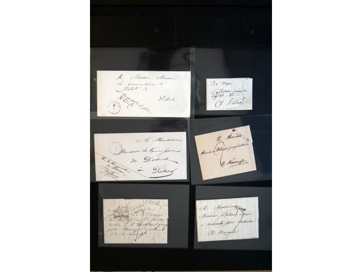 1750/1850 (ca.), etwa 130 Briefe und (wenige) Dokumente diverser Orte, dabei verschiedene Stempeltypen, Franchise-Stempel, Au